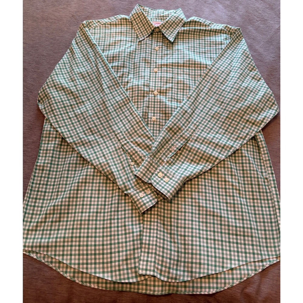 Brooks Brothers 346 Mens XL Green Gingham Short Sleeve Button Down Shirt Cotton